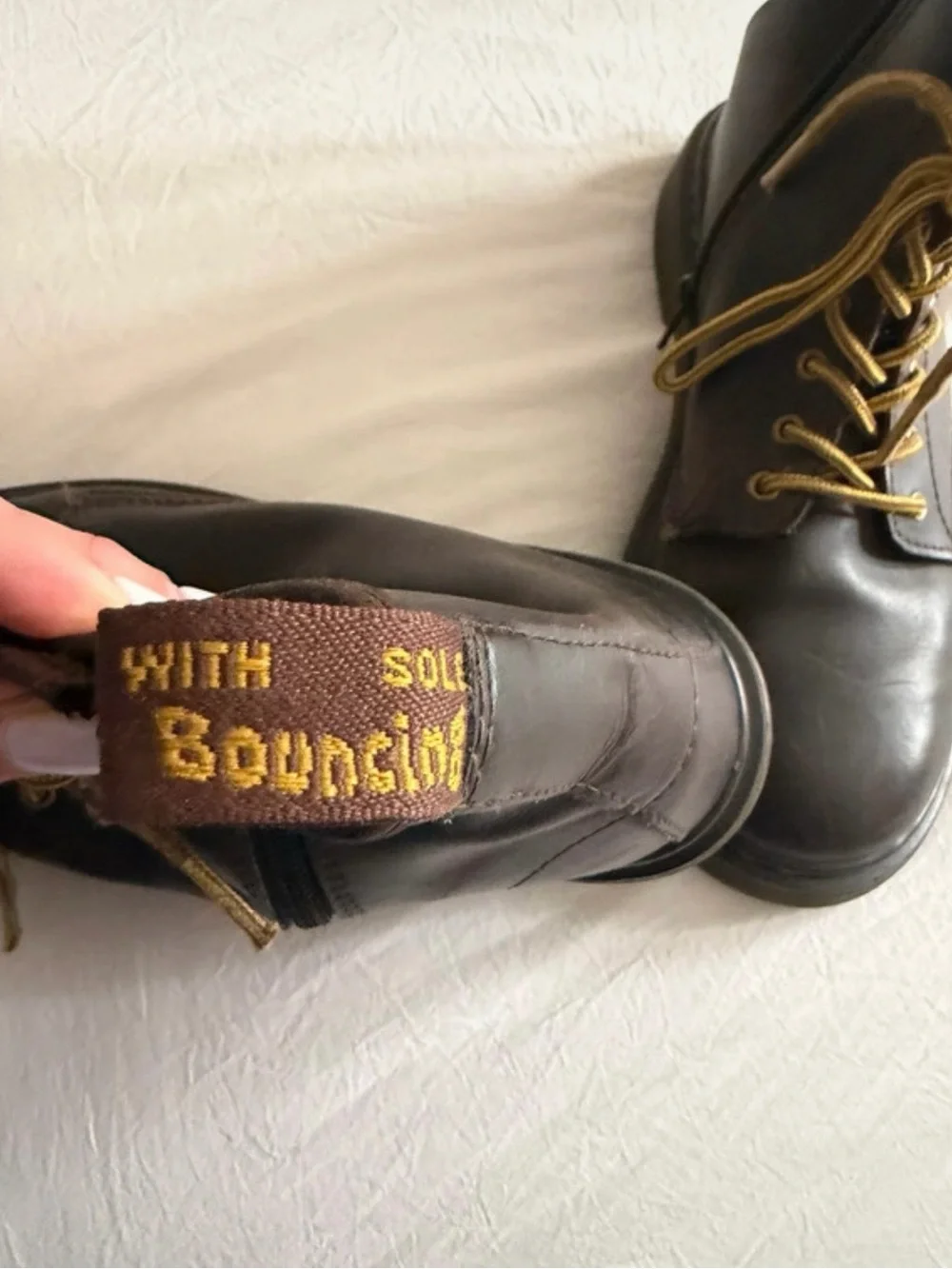 Dr. Martens Kids Brown Leather Lace-Up Boots with Yellow Laces